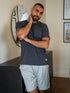 Men summer pajama set Dark Grey T-shirt + Light Grey X White Stripes Short